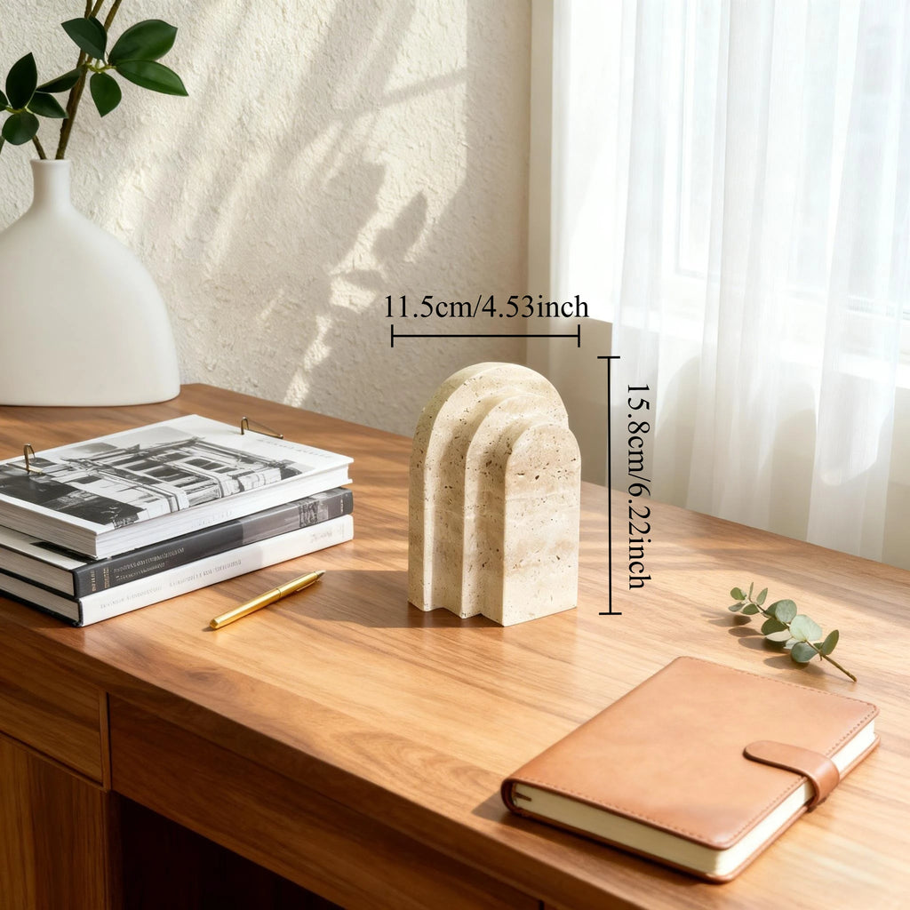 1 Piece Travertine Natural Marble Bookend, Stone Modern Decorative Desk Accessories for Home  Living Room, Office & Bookshelf