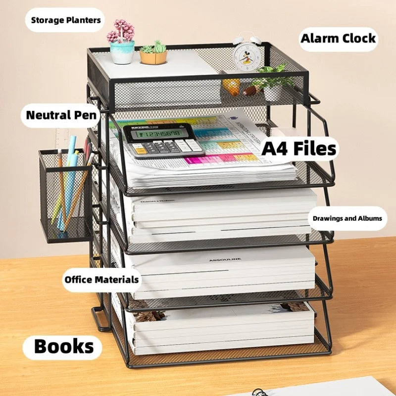 Office A4 Paper Desk Organizer Document File Letter Book Brochure Filling Tray Rack Shelf Carrier Metal Wire Mesh Storage Holder