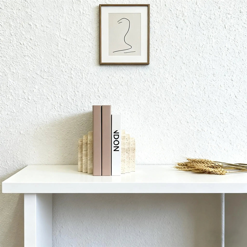 1 Piece Travertine Natural Marble Bookend, Stone Modern Decorative Desk Accessories for Home  Living Room, Office & Bookshelf