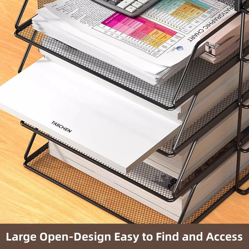 Office A4 Paper Desk Organizer Document File Letter Book Brochure Filling Tray Rack Shelf Carrier Metal Wire Mesh Storage Holder