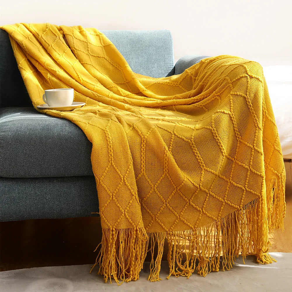 Khaki Knitted Tassel Blanket