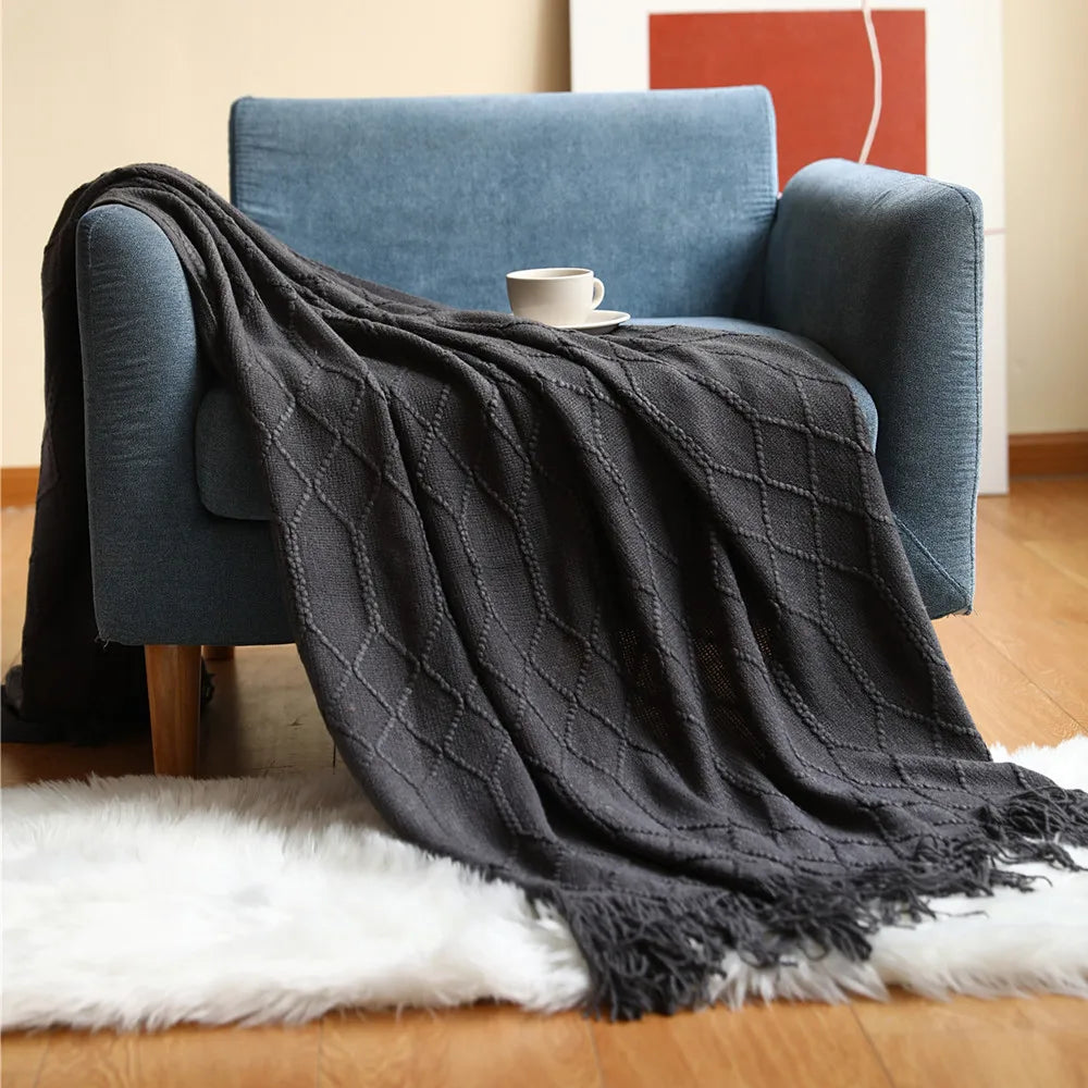 Khaki Knitted Tassel Blanket