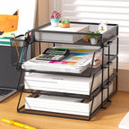 Office A4 Paper Desk Organizer Document File Letter Book Brochure Filling Tray Rack Shelf Carrier Metal Wire Mesh Storage Holder