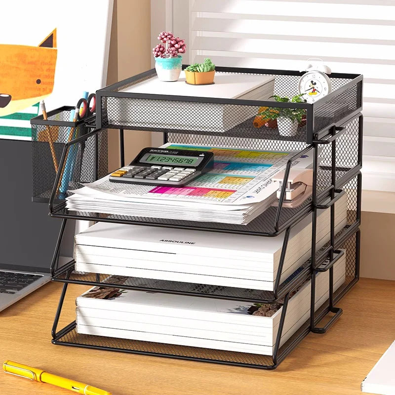 Office A4 Paper Desk Organizer Document File Letter Book Brochure Filling Tray Rack Shelf Carrier Metal Wire Mesh Storage Holder