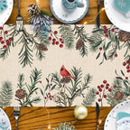 Christmas Pine Needle Branches Linen Table Runner Winter Cardinal Red Birds Farmhouse Kitchen Table Runner Christmas Decorations
