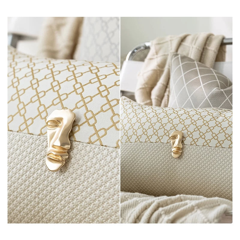 DUNXDECO Oat Color Cushion Retro Geometric Jacquard Cushion Cover Pillow Case Art House Ivory Home Sofa Chair Coussin