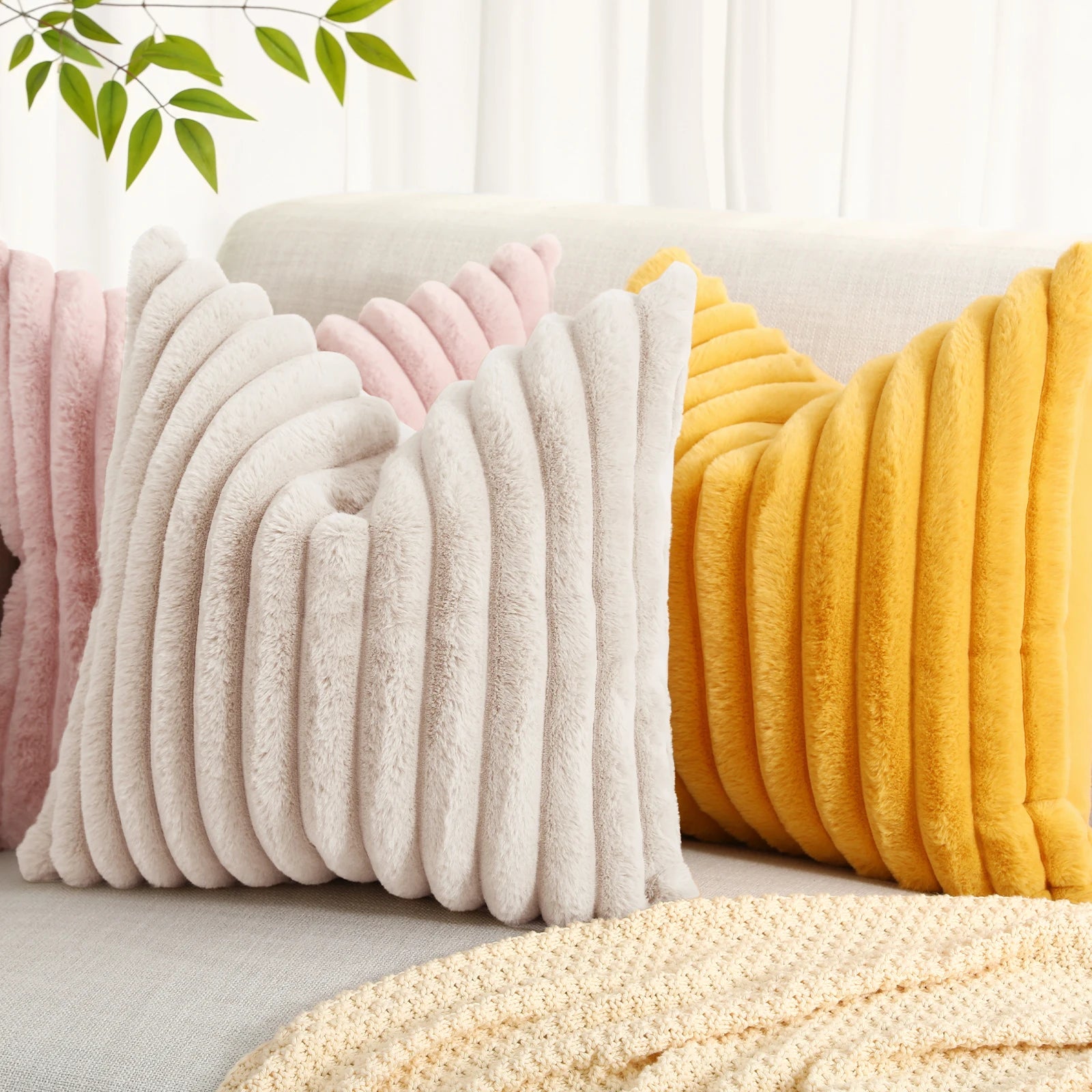Homaxy Plush Pillow Cover 50x50cm Soft Fluffy Striped Cushion Cover 40x40 Luxury Pillowcase Home Decorative Pillow Case For Sofa