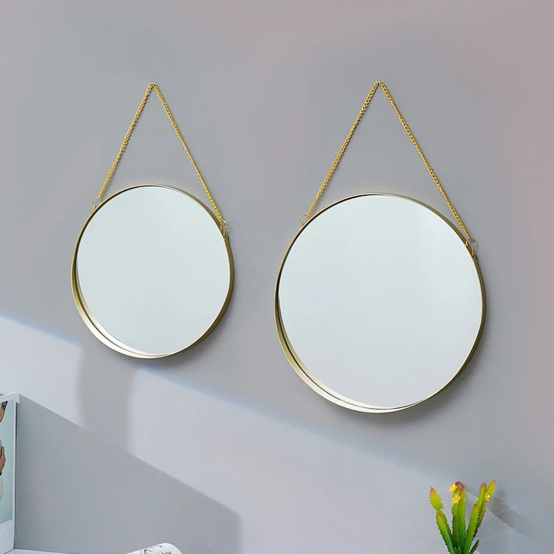 Decorative Mirror Nordic Wrought Iron Round  Wall Mounted Mirror Bathroom Dormitory Home Decor Glass Washstand Makeup Mirror