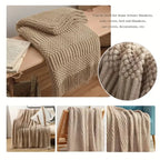 Khaki Gift Knitted Blanket with Tassels Chunky Vintage Luxury Farmhouse Throw Bedspread Oversized Blanket Cover Manta Para Sofá