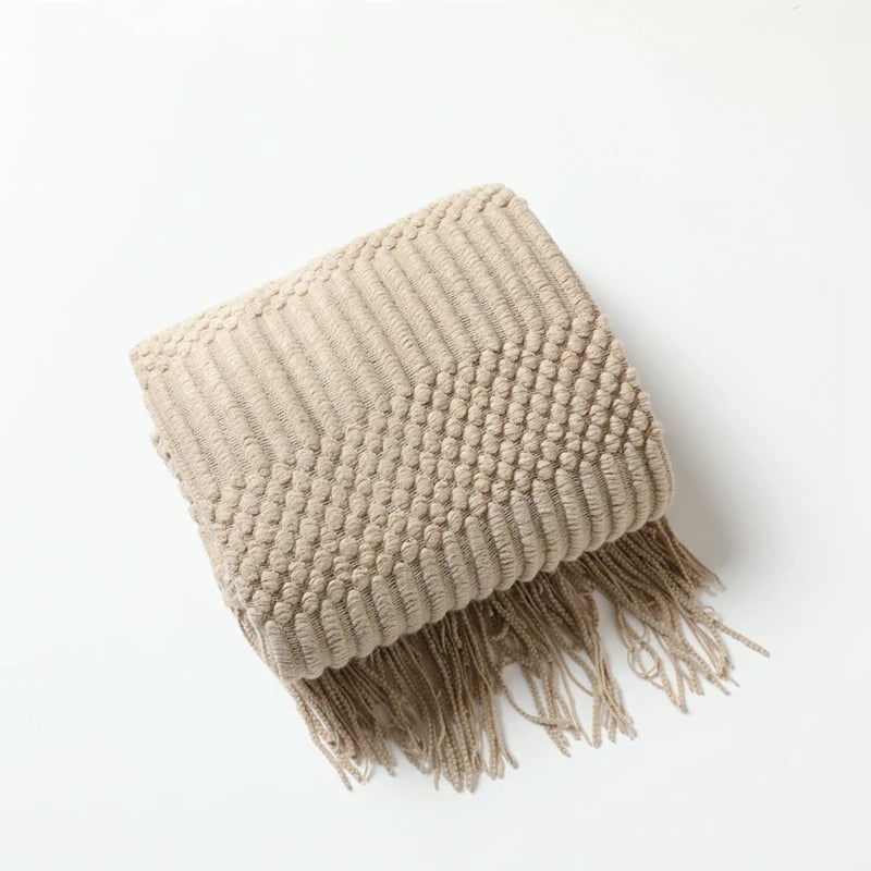 Khaki Knitted Tassel Blanket