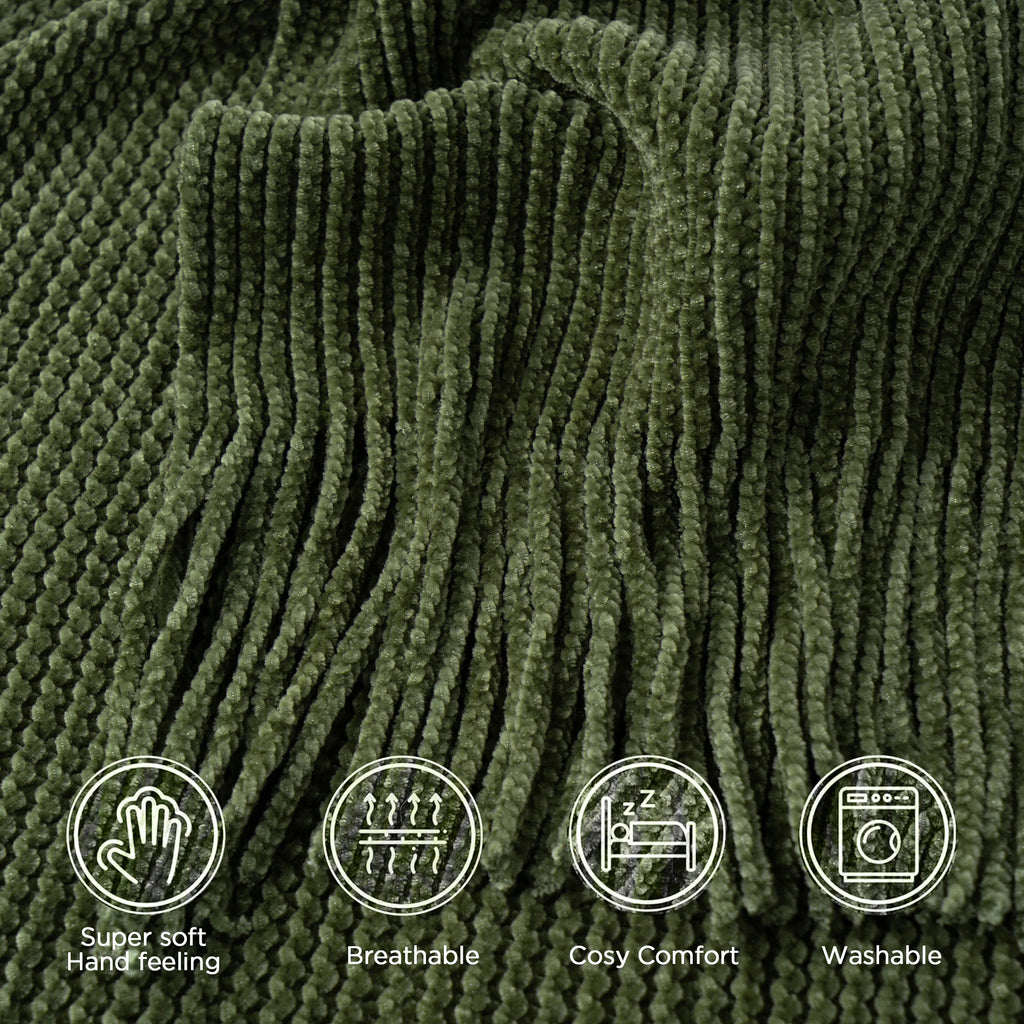 Battilo Soft Chenille Knit Blankets with Tassels Green Plaid Throw Blanket for Bed Couch Decorative Sofa Blanket Bedroom Decor