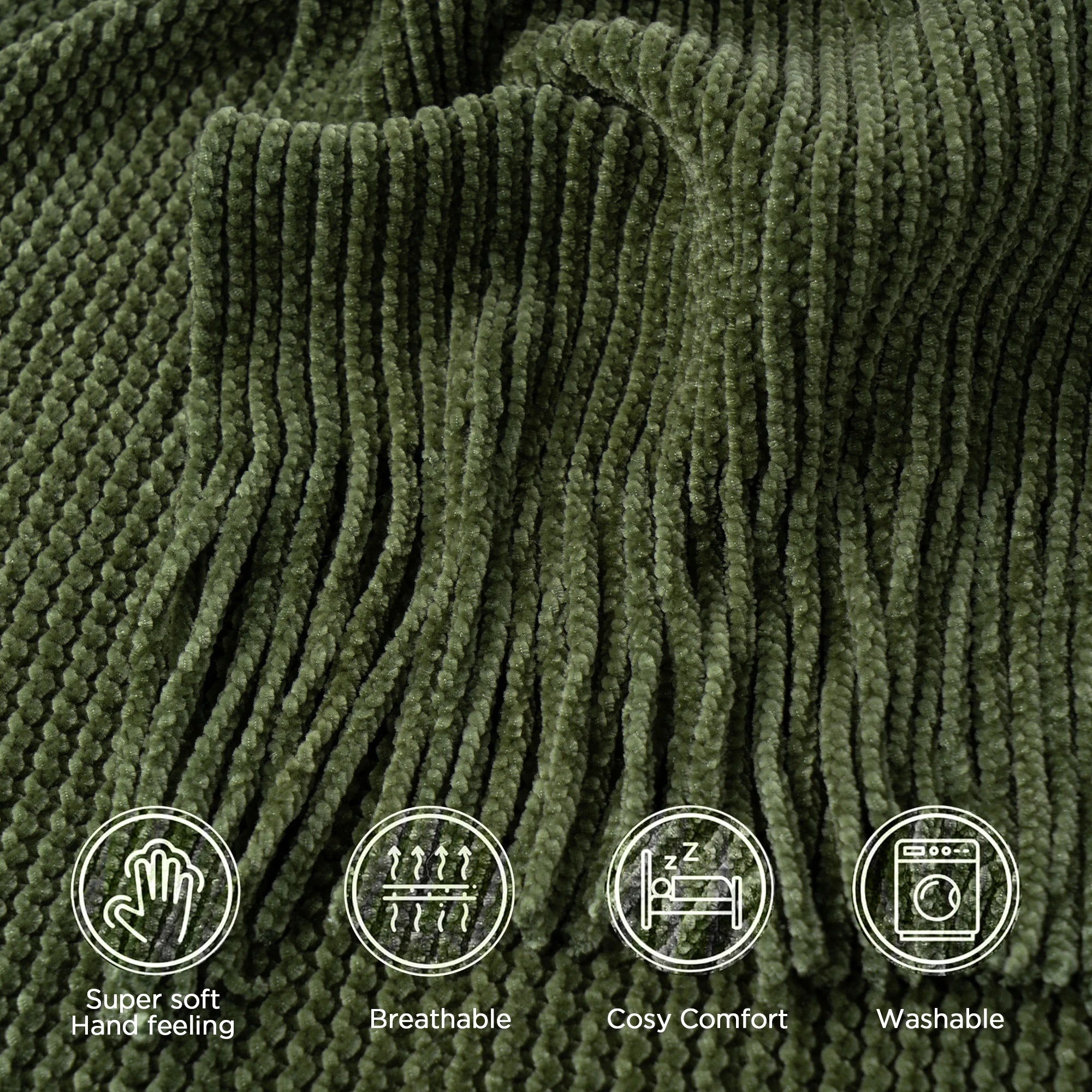 Battilo Soft Chenille Knit Blankets with Tassels Green Plaid Throw Blanket for Bed Couch Decorative Sofa Blanket Bedroom Decor
