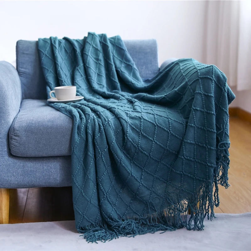 Khaki Knitted Tassel Blanket