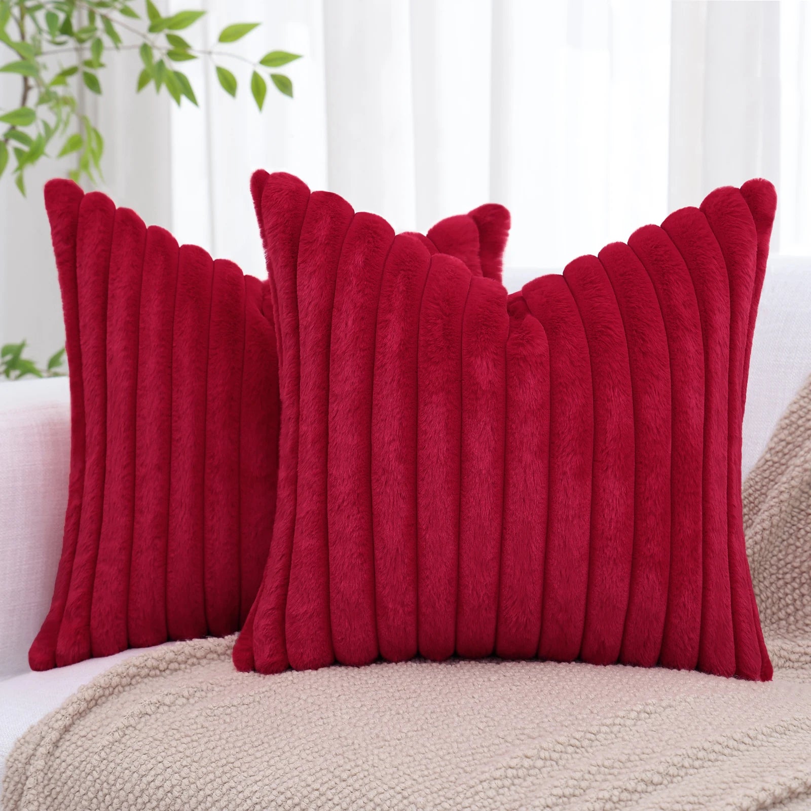 Soft Plush Striped Cushion Cover