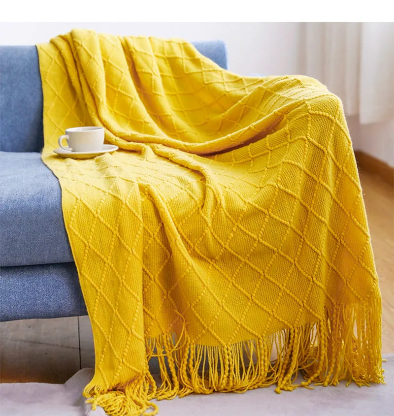 Khaki Knitted Tassel Blanket