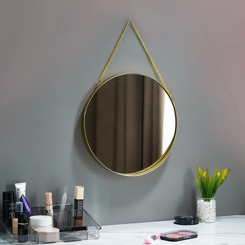 Decorative Mirror Nordic Wrought Iron Round  Wall Mounted Mirror Bathroom Dormitory Home Decor Glass Washstand Makeup Mirror