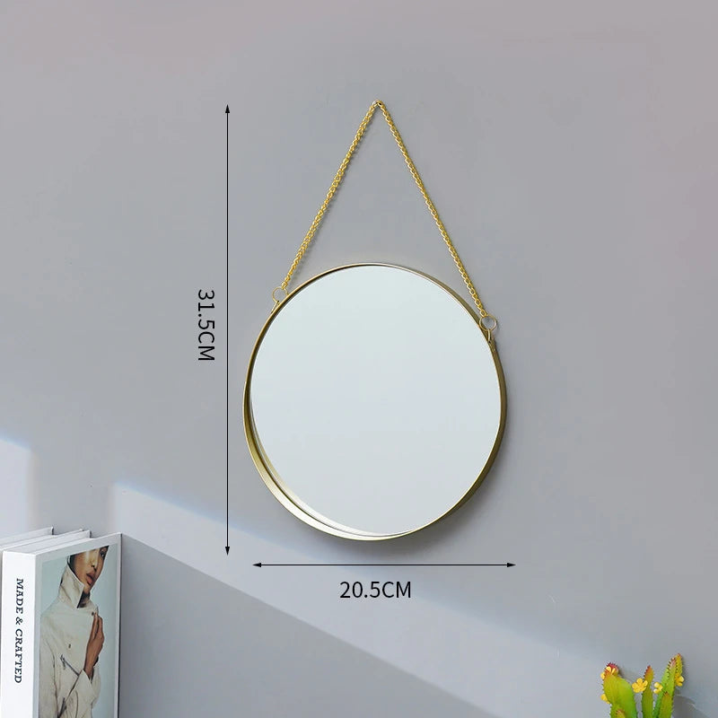 Decorative Mirror Nordic Wrought Iron Round  Wall Mounted Mirror Bathroom Dormitory Home Decor Glass Washstand Makeup Mirror
