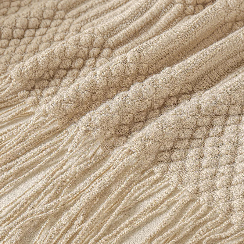Khaki Gift Knitted Blanket with Tassels Chunky Vintage Luxury Farmhouse Throw Bedspread Oversized Blanket Cover Manta Para Sofá