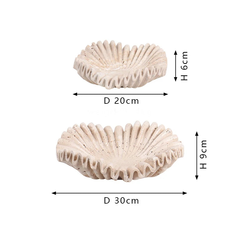 Marble Ruffle Bowl for Kitchen Counter and Living Room Travertine Scallop Bowl for Fruit Jewelry Decorative Tray for Home Decor