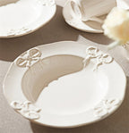 French Style White Set Porcelain Tableware Dishes Household Dish Plate Kitchen Supplies Bow Embossed Bowl Dinner Plate Package