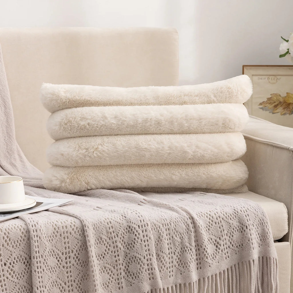 Single Sided Soft Rabbit Velvet Pillow Cover Sofa Cushion Waist Cover Winter Warm Fluffy Sleeping Simple Decorative Pillowcase