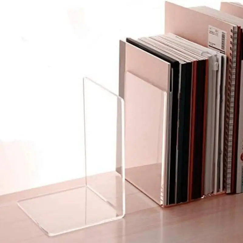 8 Pieces Bookends,Clear Bookends for Shelves,Heavy Duty Book Ends andDesktop Organizer,Book Stopper for Books/Movies/CD