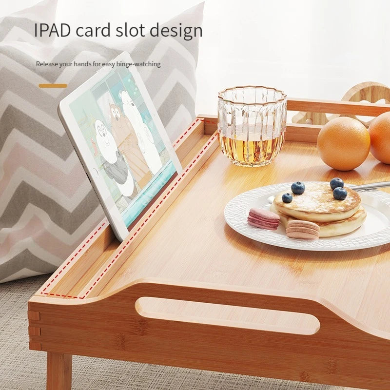 Home Bamboo Wood Bed Tray Portable Folding Laptop Desk Tea Food Serving Table Folding Leg Laptop Desk On The Bed