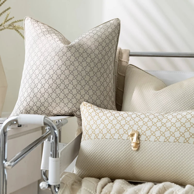 DUNXDECO Oat Color Cushion Retro Geometric Jacquard Cushion Cover Pillow Case Art House Ivory Home Sofa Chair Coussin