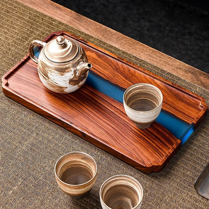 Wooden Tea Tray High-grade Epoxy Resin Retro Tea Table Household Small Dry Bubble Snack Tray Serving Tray Various Size