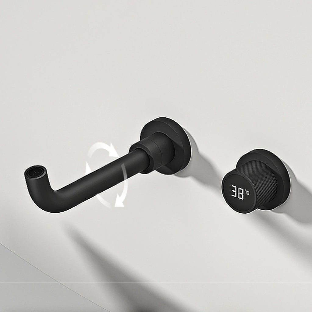 Gestana luxury LED digital display black brass bathroom faucet embedded design single handle hot and cold water 2-hole basin Tap