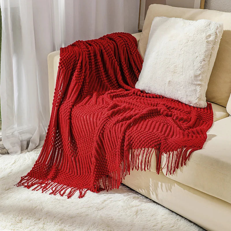 Khaki Knitted Tassel Blanket
