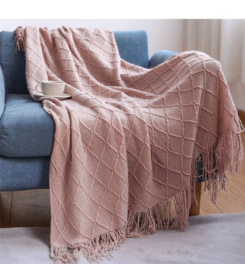 Khaki Knitted Tassel Blanket