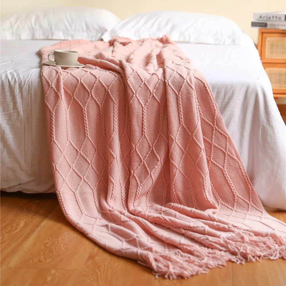 Khaki Knitted Tassel Blanket