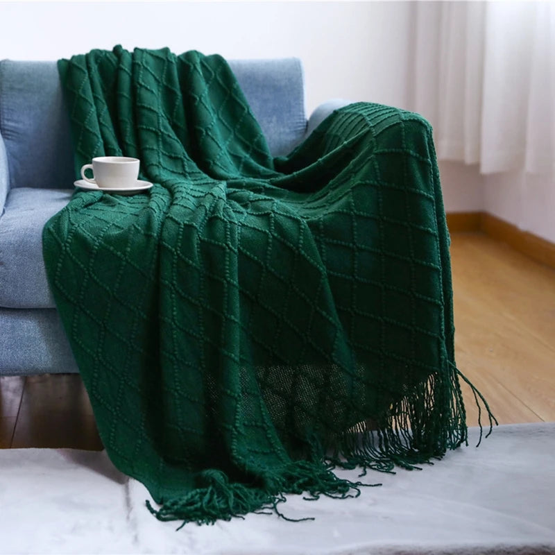 Khaki Knitted Tassel Blanket