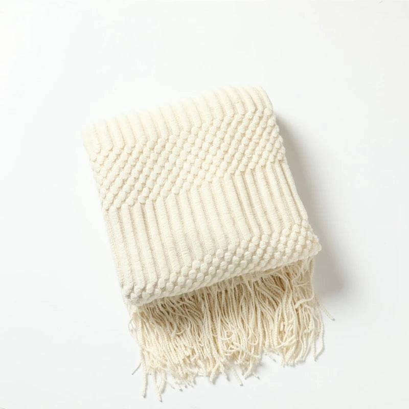 Khaki Knitted Tassel Blanket