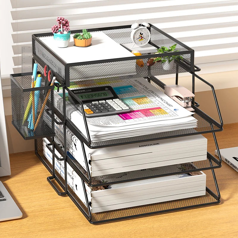 Office A4 Paper Desk Organizer Document File Letter Book Brochure Filling Tray Rack Shelf Carrier Metal Wire Mesh Storage Holder