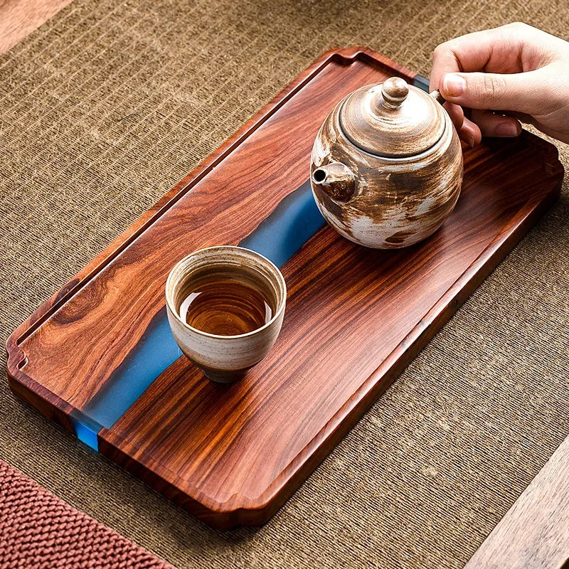 Wooden Tea Tray High-grade Epoxy Resin Retro Tea Table Household Small Dry Bubble Snack Tray Serving Tray Various Size
